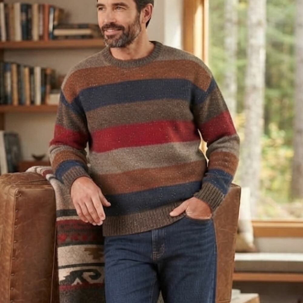 Norm Thompson Escape from the Ordinary Wool Striped Sweater Size 44 Knit Cabin